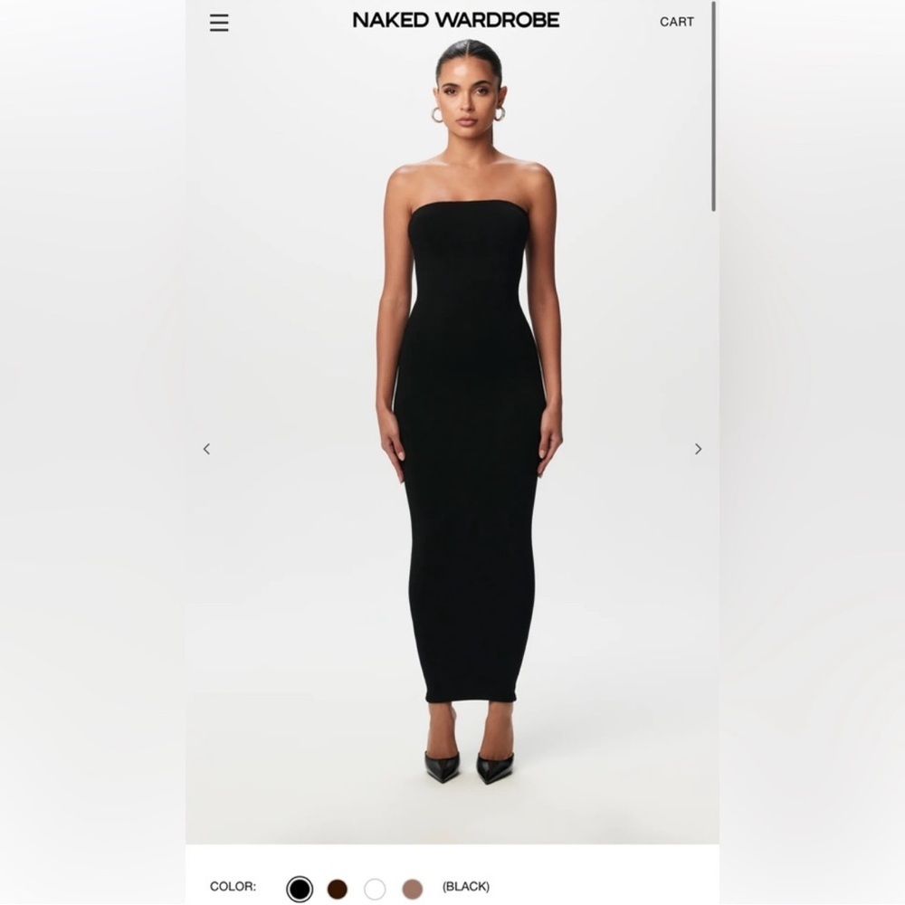 naked wardrobe Black Strapless Midi Bodycon Dress